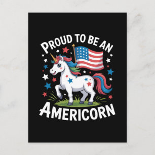 Patriotic Americorn Unicorn 4th of July Patriotic  Holiday Postcard