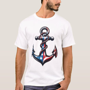 Patriotic Anchor 4th of July Boat American Flag T-Shirt