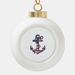 Patriotic Anchor Vintage Vector Design_1 Ceramic Ball Christmas Ornament
