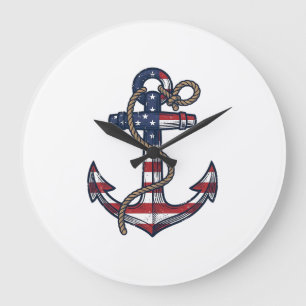 Patriotic Anchor Vintage Vector Design_1 Large Clock