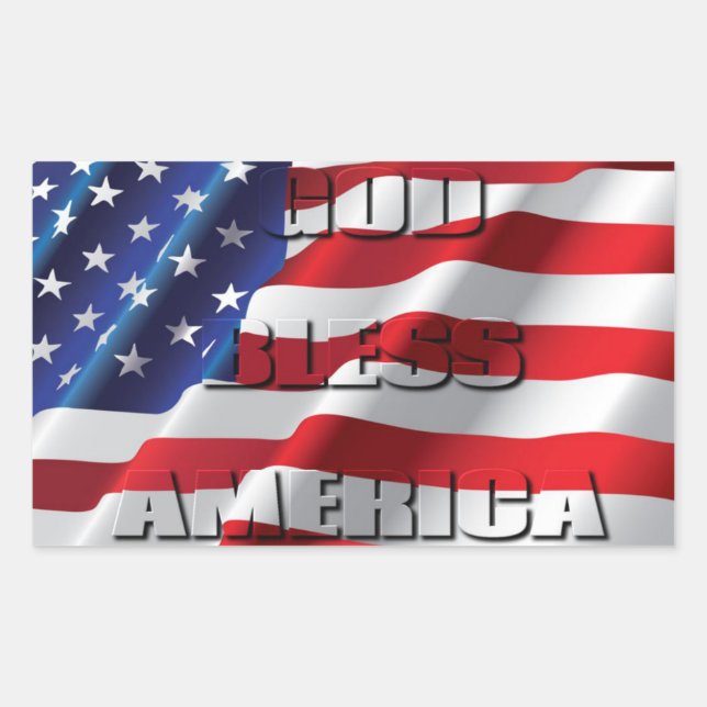 Patriotic and Powerful God Bless America Rectangular Sticker (Front)