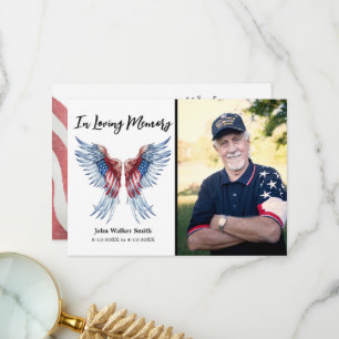 Patriotic Angel Wings Photo Military Funeral Thank You Card