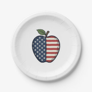 Patriotic Apple Vintage Engraving Vector Design_1 Paper Plate