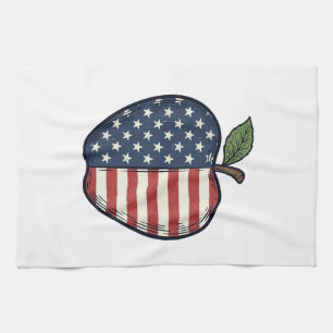 Patriotic Apple Vintage Engraving Vector Design_1 Tea Towel