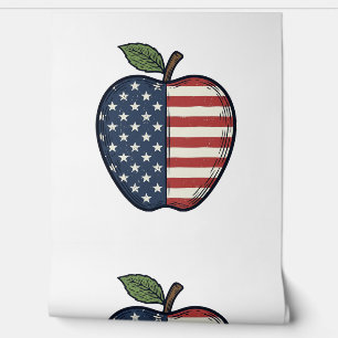 Patriotic Apple Vintage Engraving Vector Design_1 Wallpaper