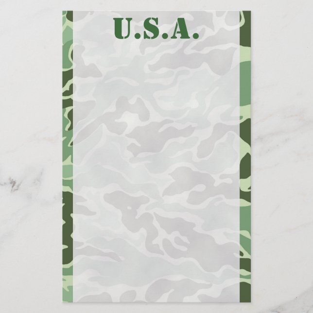 Patriotic Army Custom Green Camouflage Stationery (Front)