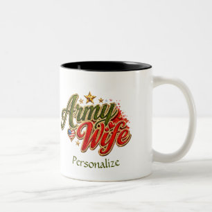 Patriotic Army Wife Camo Red Heart Military Pride Two-Tone Coffee Mug
