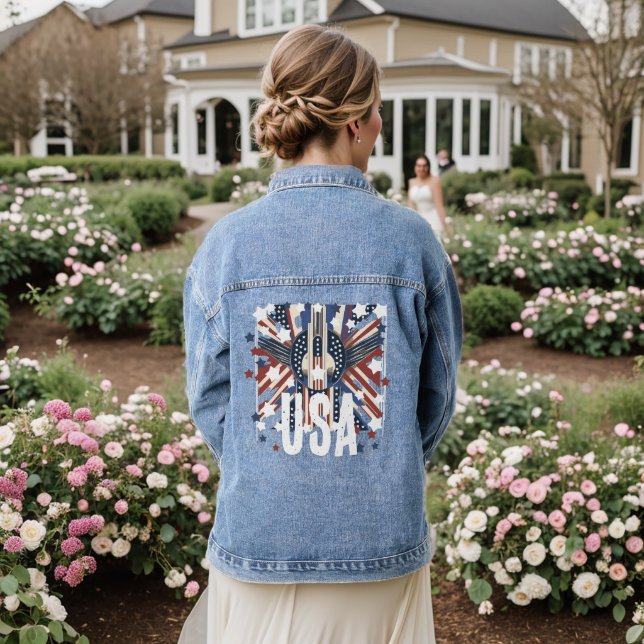 Patriotic Art Deco Denim Jacket for Women (Wedding Back)