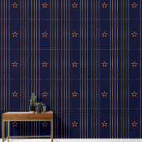 Patriotic Art Deco - Gold Stripes Red Star on Navy
