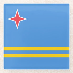 Patriotic Aruba Flag Glass Coaster