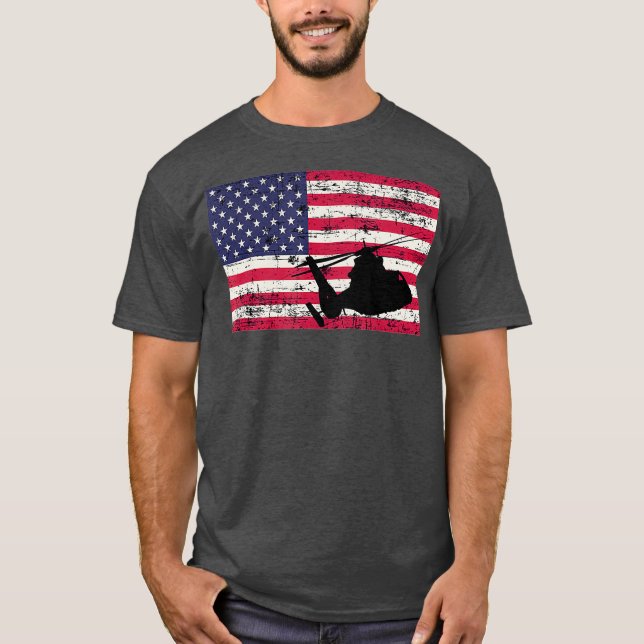 Patriotic AS365 Dauphin Helicopter American flag T-Shirt (Front)