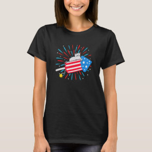 Patriotic Astronaut Rocket Cat Usa Flag American P T-Shirt