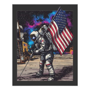 Patriotic Astronaut With American Flag Photo Print