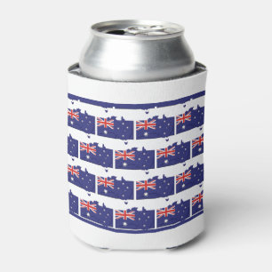 Patriotic AUSTRALIAN FLAG Aussie Map Outline Can Cooler