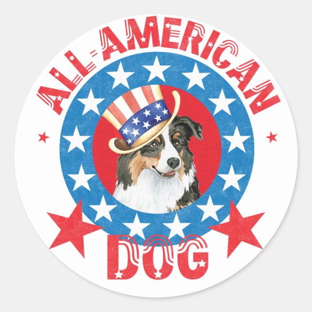 Patriotic Australian Shepherd Classic Round Sticker (Front)