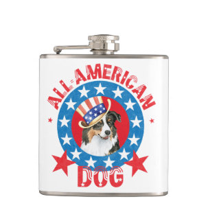 Patriotic Australian Shepherd Hip Flask