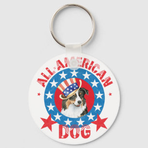 Patriotic Australian Shepherd Key Ring