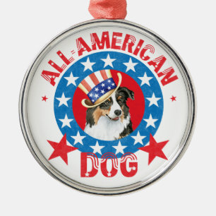 Patriotic Australian Shepherd Metal Tree Decoration