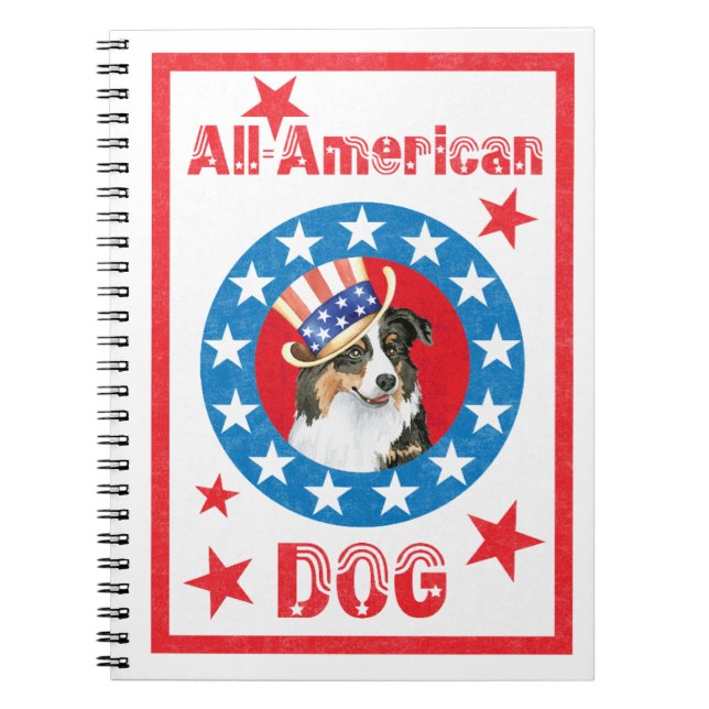 Patriotic Australian Shepherd Spiral Notebook (Front)