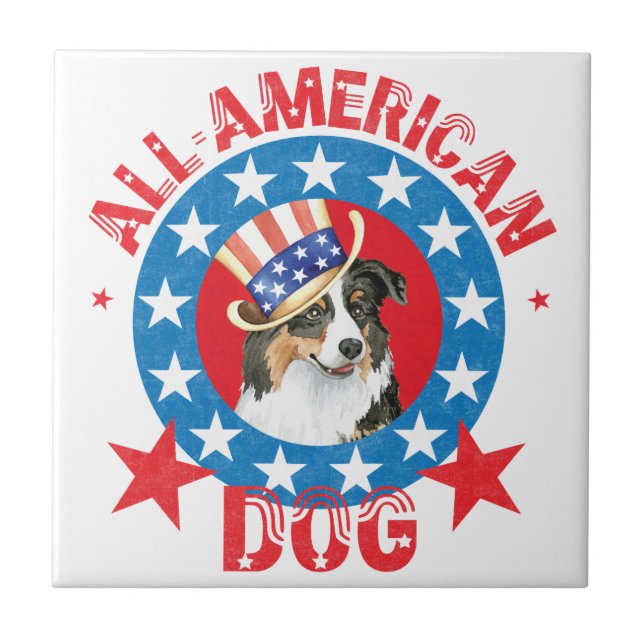 Patriotic Australian Shepherd Tile (Front)