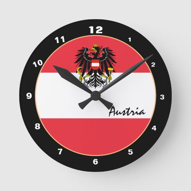 Patriotic Austrian Flag & Austria Home / design Round Clock (Front)