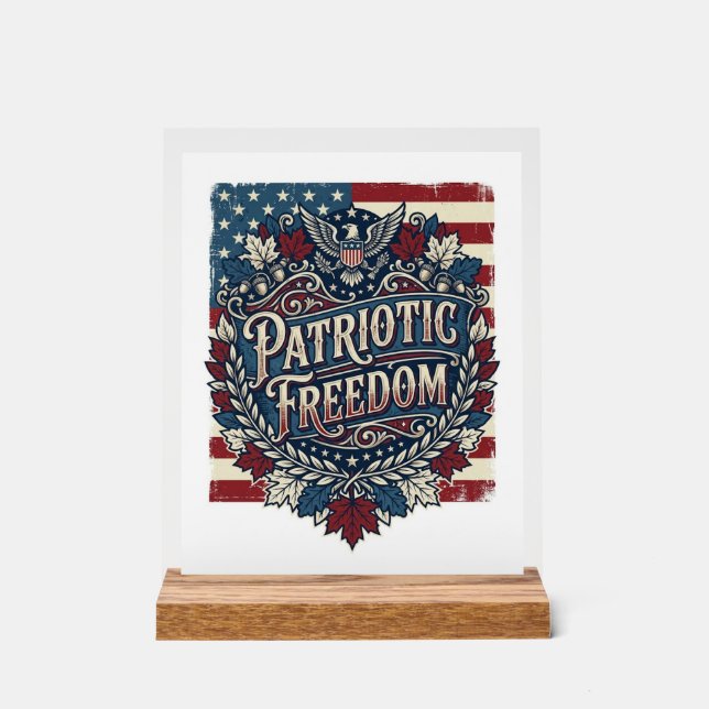 Patriotic Autumn Leaves Vector Graphic Tee Acrylic Sign (Front)