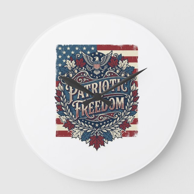 Patriotic Autumn Leaves Vector Graphic Tee Large Clock (Front)