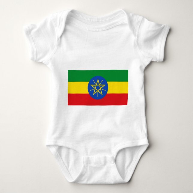 Patriotic baby bodysuit with flag Ethiopia (Front)