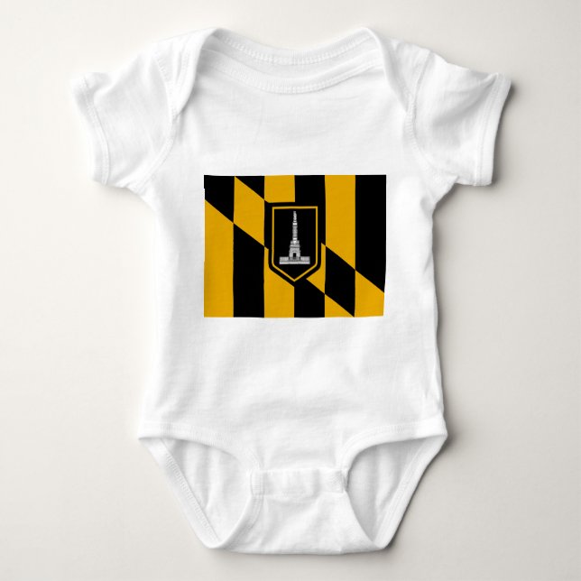 Patriotic baby bodysuit with flag of Baltimore USA (Front)