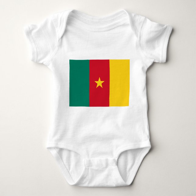 Patriotic baby bodysuit with flag of Cameroon (Front)