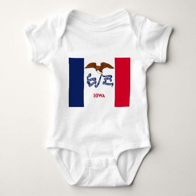 Patriotic baby bodysuit with flag of Iowa, USA (Front)