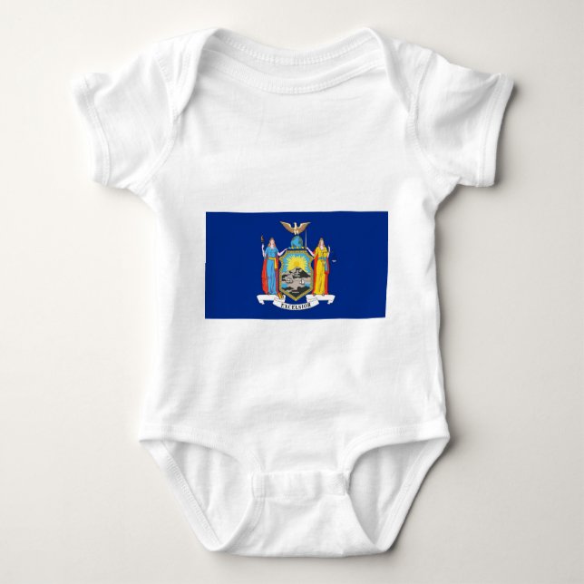 Patriotic baby bodysuit with flag of New York (Front)