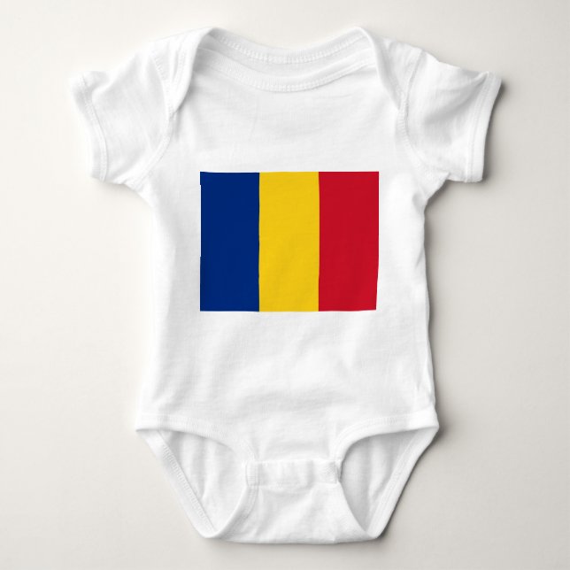 Patriotic baby bodysuit with flag Romania (Front)