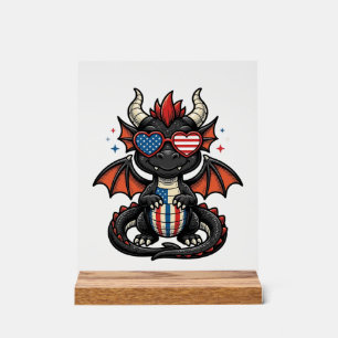 Patriotic Baby Dragon Vintage Vector Shirt Design_ Acrylic Sign