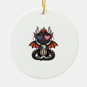 Patriotic Baby Dragon Vintage Vector Shirt Design_ Ceramic Tree Decoration