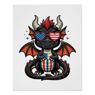 Patriotic Baby Dragon Vintage Vector Shirt Design_ Poster