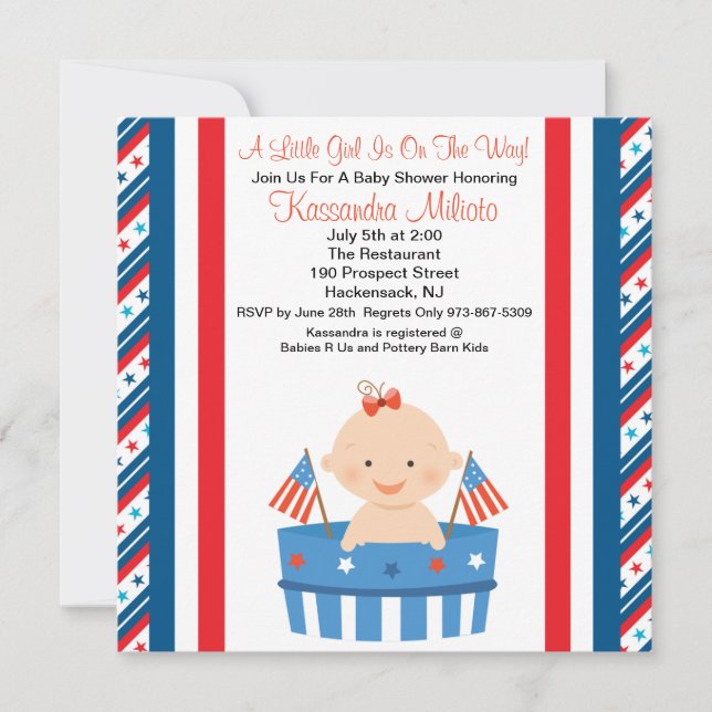 Patriotic Baby Girl  Baby Shower Invitation (Front)
