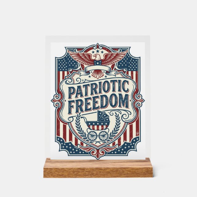 Patriotic Baby Shower Vector Graphic Tee Acrylic Sign (Front)
