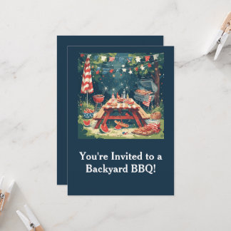 Patriotic Backyard BBQ Scene – 4th of July Cookout Invitation