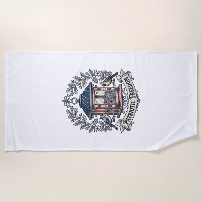 Patriotic Backyard Bird Feeder Vector Graphic Tee_ Beach Towel (Front)