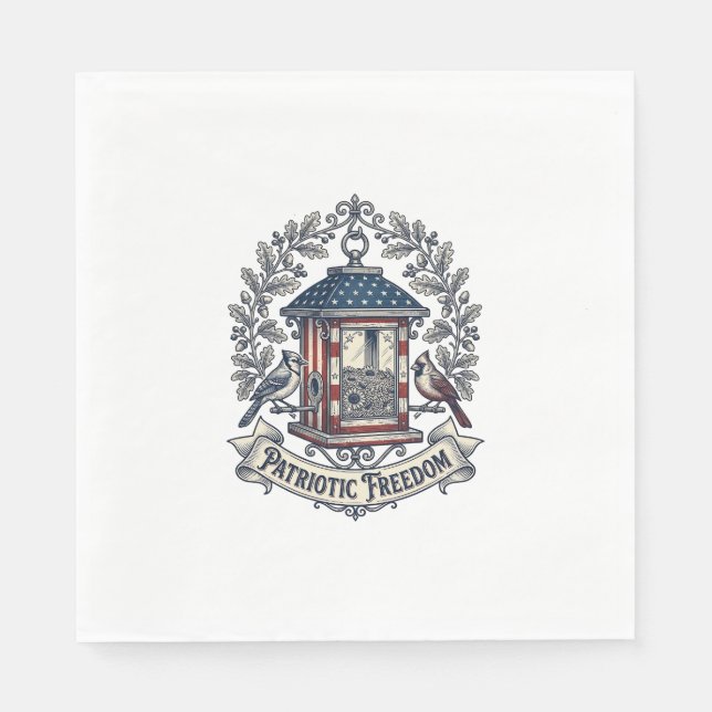 Patriotic Backyard Bird Feeder Vector Graphic Tee_ Napkin (Front)