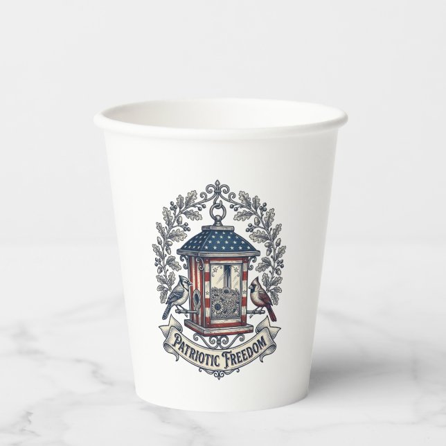 Patriotic Backyard Bird Feeder Vector Graphic Tee_ Paper Cups (Front)