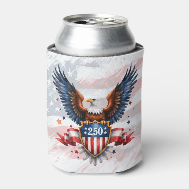 Patriotic Bald Eagle 250th Anniversary Shield  Can Cooler (Can Front)