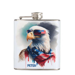 Patriotic Bald Eagle 4th Of July Hip Flask