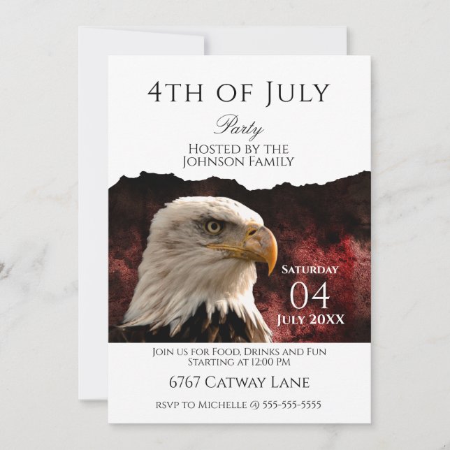 Patriotic Bald Eagle 4th of July Party Invitation (Front)