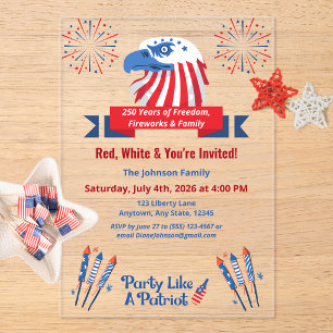  Patriotic Bald Eagle America 250th 4th of July Acrylic Invitations