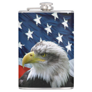Patriotic Bald Eagle and American Flag Hip Flask