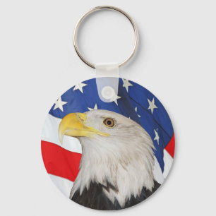 Patriotic Bald Eagle and American Flag Key Ring