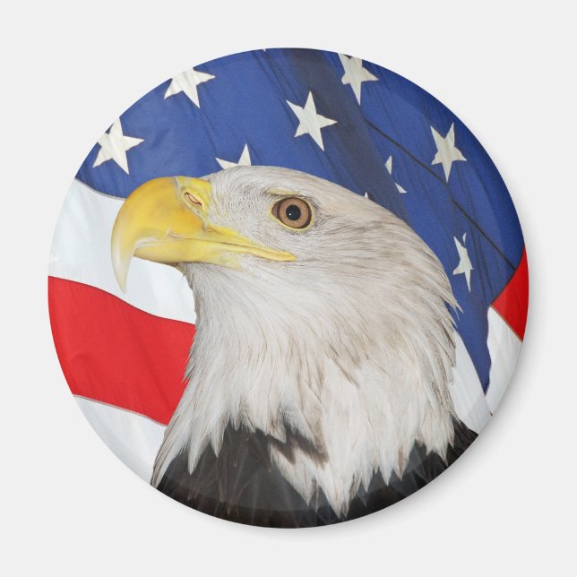 Patriotic Bald Eagle and American Flag Magnet (Front)