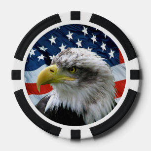 Patriotic Bald Eagle and American Flag Poker Chips